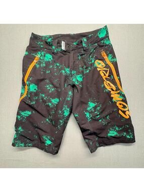 Sombrio Men's Cycling Shorts Black Green with Orange Zipper Medium